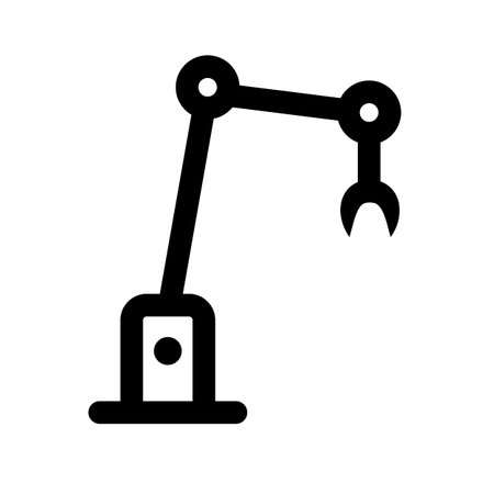 Robot crane icon. Robot arm silhouette. Industrial machine. Manufacturing. Editable vector.のイラスト素材