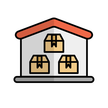 Warehouse and cardboard package icon. Logistics warehouse. Editable vector.のイラスト素材