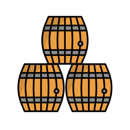 Stacked barrel icons. Wine aging and beer barrels. Editable vector.のイラスト素材