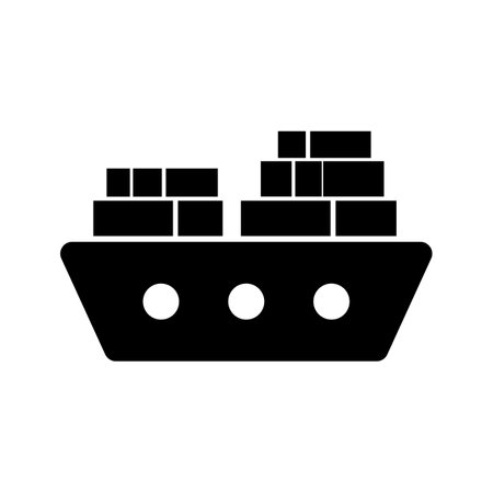Silhouette icon of cargo ship with cargo. Sea transportation, shipping industry. Editable vector.のイラスト素材