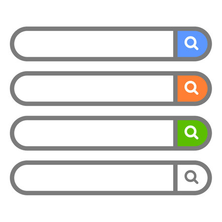 Search box set in different colors. Web search bar. Internet search system. Editable vector.のイラスト素材