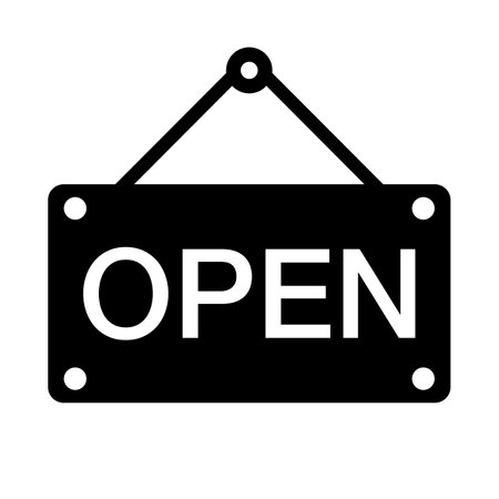 OPEN silhouette icon. Store open for business. Editable vector.のイラスト素材