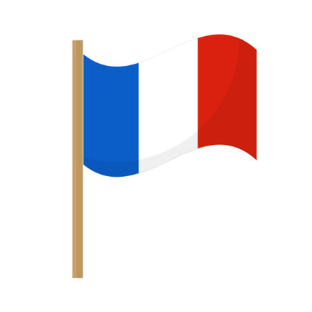 French flag icon with pole. Editable vector.のイラスト素材