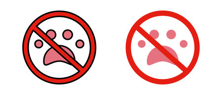 No pets allowed icon set. Strictly prohibited to keep animals. Editable vector.のイラスト素材