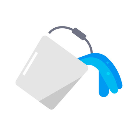 Flat design bucket and water icon. Spilling water from bucket. Editable vector.のイラスト素材