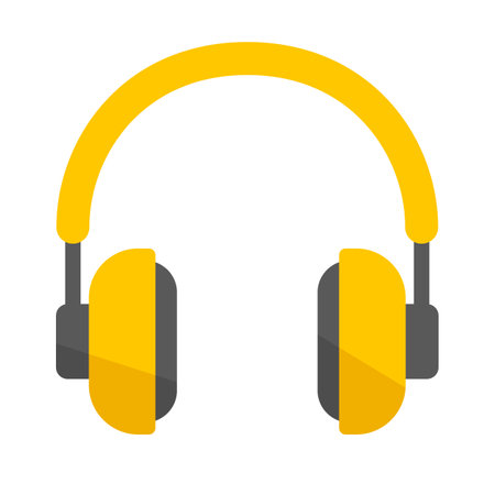 Flat design modern yellow headphone icon. Listening. Editable vector.のイラスト素材