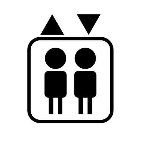 Elevator icon and two passenger icons. Editable vector.