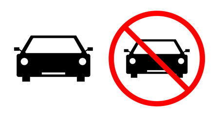 Car silhouette icon and no parking icon. Editable vector.のイラスト素材