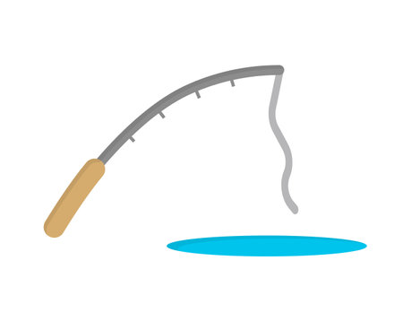 River fishing icon. Pond and fishing rod. Editable vector.のイラスト素材