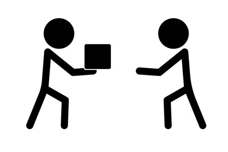 Silhouette icon of a person receiving a package. Editable vector.のイラスト素材