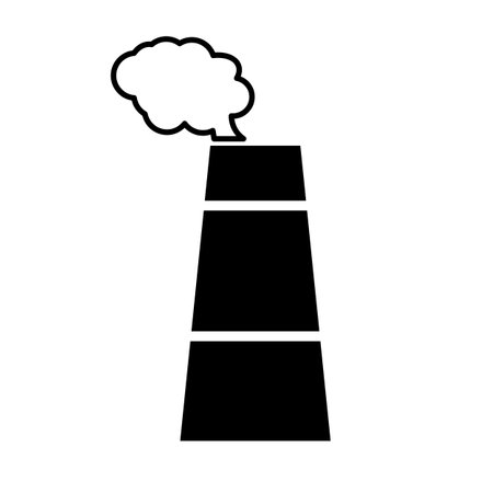 Chimney silhouette icon and smoke icon. Exhaust gas of factory. Editable vector.のイラスト素材