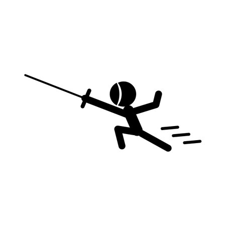 Attacking fencing athlete silhouette icon. Editable vector.