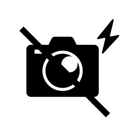 Camera flash photography prohibited silhouette icon. Camera regulation. Editable vector.のイラスト素材
