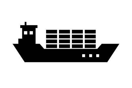 Cargo ship and cargo silhouette icon. Shipping industry. Editable vector.のイラスト素材