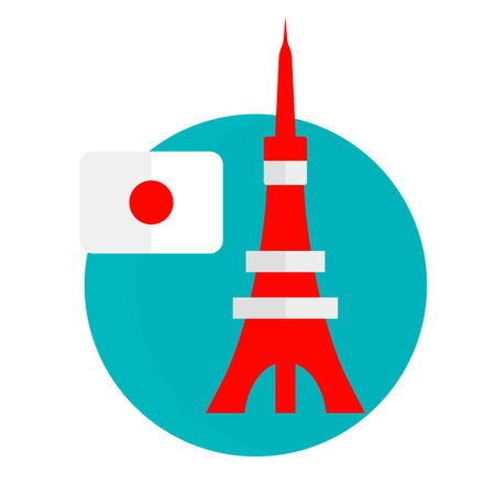 Modern Japanese flag and Tokyo Tower icon. Editable vector.のイラスト素材