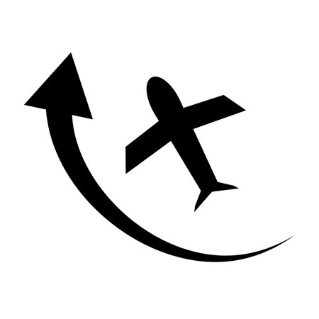 Silhouette icon of an airplane taking off and an arrow ascending. Editable vector.のイラスト素材