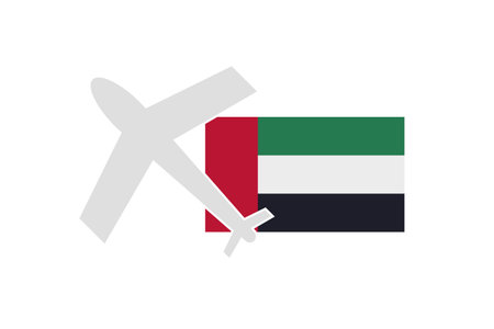 Flag and airplane of the United Arab Emirates. Travel to Dubai. Editable vector.のイラスト素材
