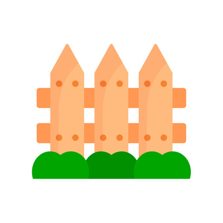 Flat design wooden fence and grass. Garden. Editable vector.のイラスト素材