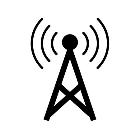 Simple communication tower silhouette icon. Cellular radio base station. Editable vector.のイラスト素材