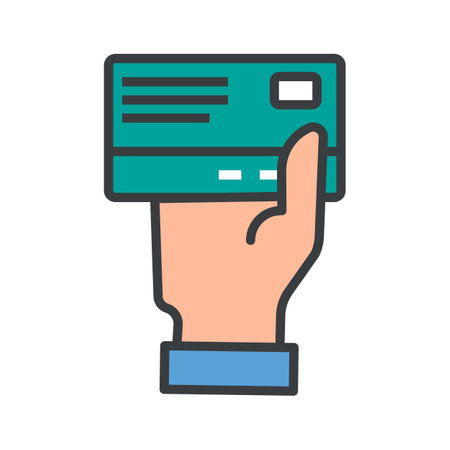 Credit card payment icon. Credit card and hand. Editable vector.のイラスト素材