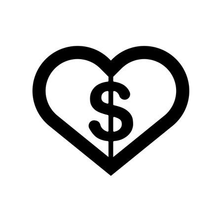 Donation icon. Funding heart mark and dollar icon. Editable vector.のイラスト素材