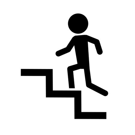 Person going up a stair steps silhouette icon. Editable vector.のイラスト素材