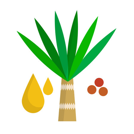 Palm oil and Elaeis and palm oil seed icons. Editable vector.のイラスト素材