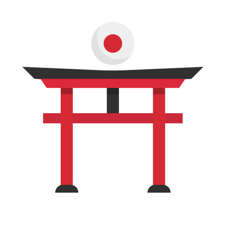 Torii and Japanese flag icons. Japanese culture. Editable vector.のイラスト素材