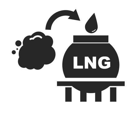 Natural gas to LNG and entering the LNG tank silhouette icon. Editable vector.のイラスト素材