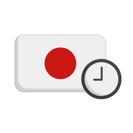 Japanese time icon. Japanese flag and clock. Editable vector.のイラスト素材