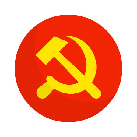 Round communism icon. Communist Party. Hammer and sickle. Editable vector.のイラスト素材