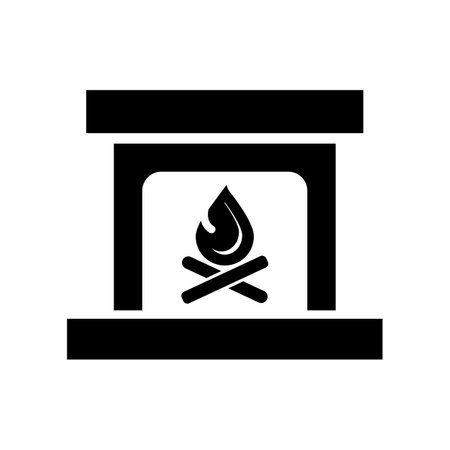 Fireplace silhouette icon. Wood and burning fire. Editable vector.のイラスト素材