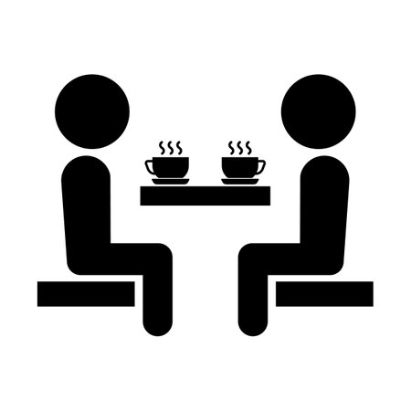 Two people conversing in cafe silhouette icon. Editable vector.のイラスト素材