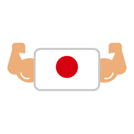 Japan claims power. Japanese flag and biceps. Editable vector.のイラスト素材