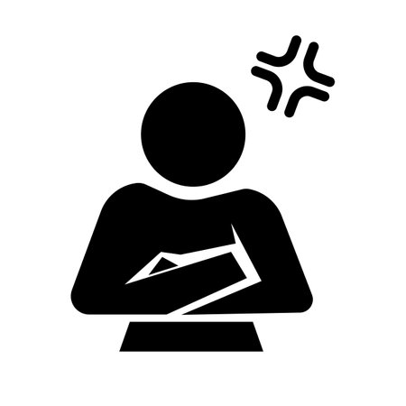 Angry person with folded arms silhouette icon. Editable vector.のイラスト素材
