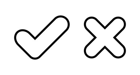 Simple check and cross sign icon set. Decision and opposition. Editable vector.のイラスト素材