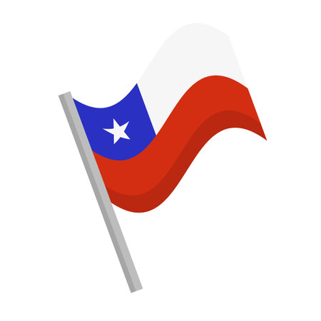 Fluttering Chilean flag icon with pole. Editable vector.のイラスト素材