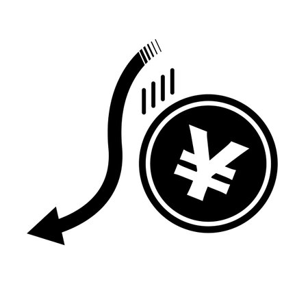 Japanese yen falling in value silhouette icon. Crash of the Japanese yen. Editable vector.のイラスト素材