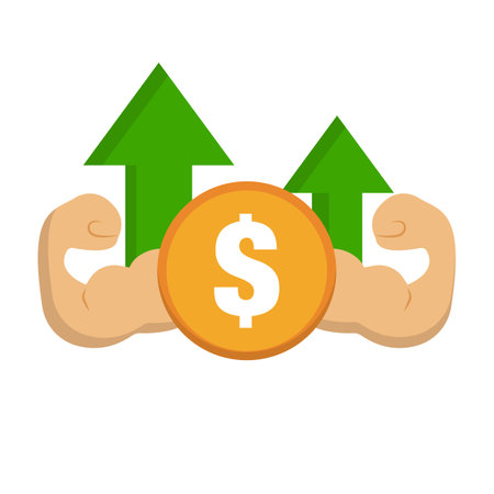 Dollar Value Increase. Dollar coin and muscle. Editable vector.のイラスト素材
