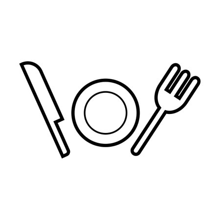 Restaurant icon. Knife, plate and fork icon set. Editable vector.のイラスト素材