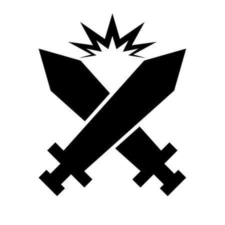 Duel silhouette icon. Crossed swords and emphasis effect. Editable vector.のイラスト素材