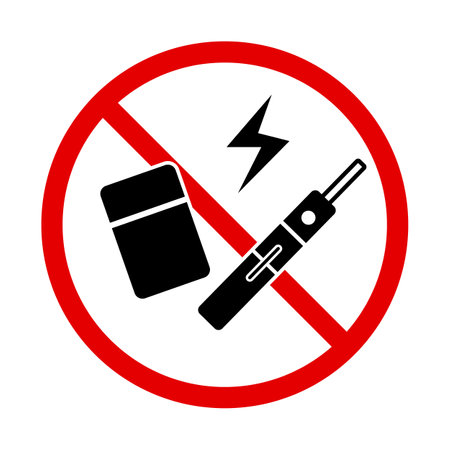 Electronic cigarette prohibited icon. Electronic cigarette restricted area. Editable vector.のイラスト素材