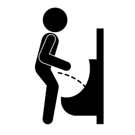 Peeing man and urinal silhouette icon. Editable vector.のイラスト素材