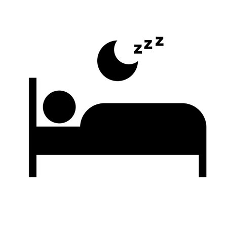 People sleeping on bed and moon silhouette icon. Editable vector.のイラスト素材