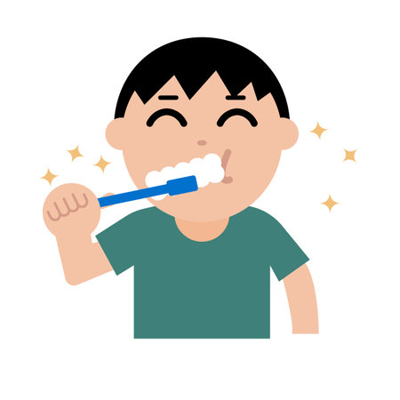 Boy brushing teeth icon. Editable vector.のイラスト素材
