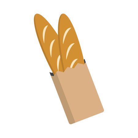 Two French breads in a paper bag. Editable vector.のイラスト素材