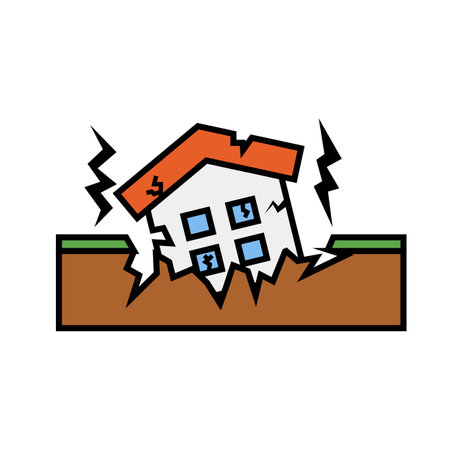 Earthquake and damaged house. Disaster damage. Editable vector.のイラスト素材