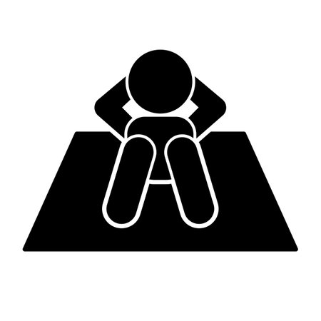 Person performing sit-up on mat silhouette icon. Editable vector.のイラスト素材