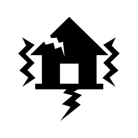 House damaged by earthquake silhouette. Vector.のイラスト素材