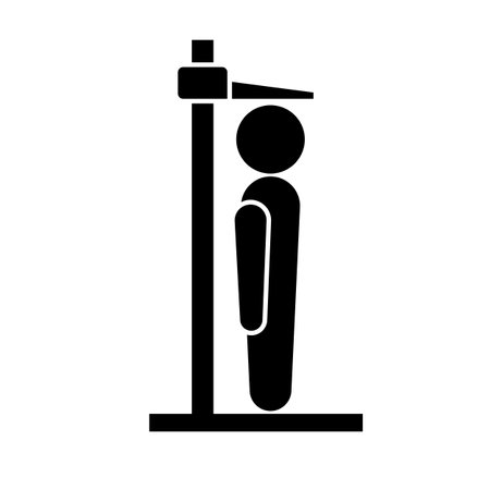 Person measuring height with height meter silhouette. Editable vector.のイラスト素材